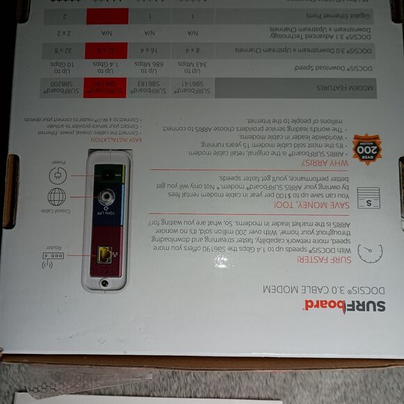 ARRIS Surfboard SB6190-RB DOCSIS 3.0 Cable Modem Unlocked 1.4 Gbps 32x8 Channels - Picture 6 of 16